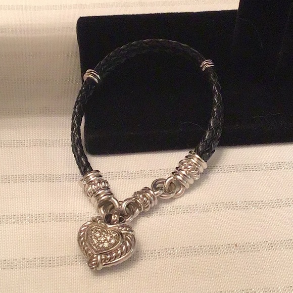 Judith Ripka Jewelry - Judith Ripka Braided Leather Bracelet With Sterling Diamonique Heart Charm